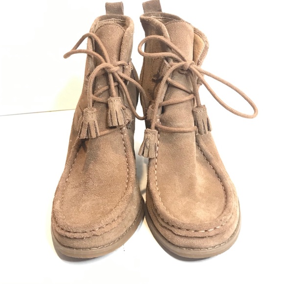 {LUCKY BRAND} "Yaney" Suede Wedge Lace Up Tan - Picture 11 of 11
